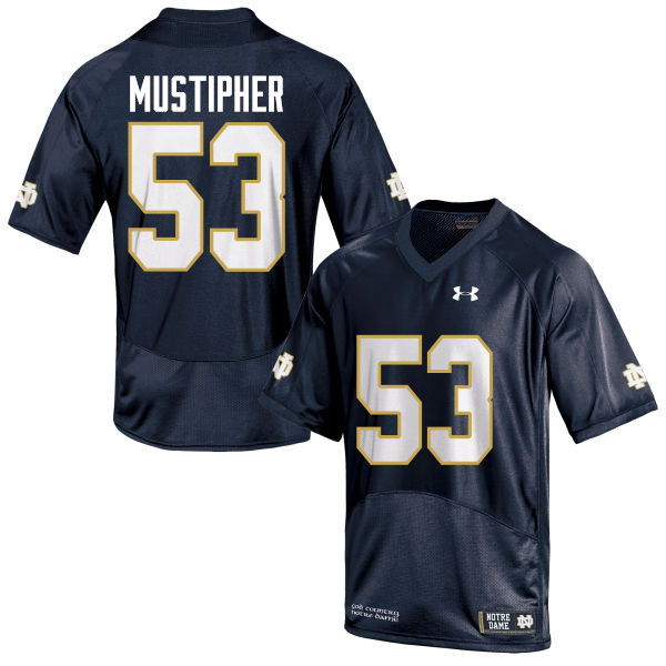 Men's NCAA Notre Dame Fighting Irish #53 Sam Mustipher Stitched College Under Armour Authentic Navy Blue Football Jersey DF10S05DF